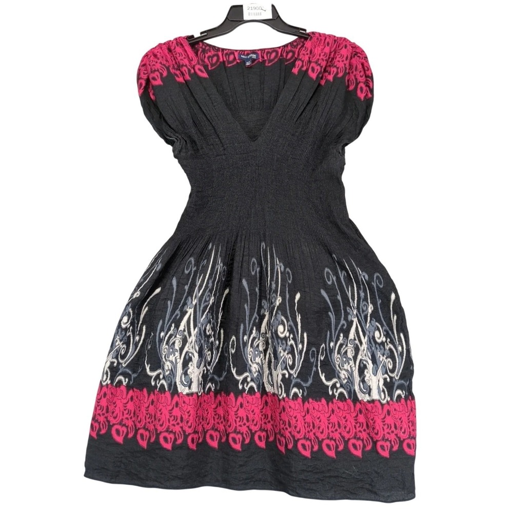Max Edition Black Red Embroidered Crinkle Dress Sz XL Knee Length Whimsigoth Y2K